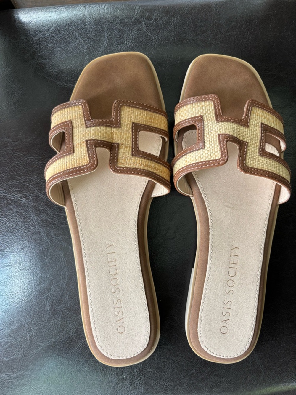 Society Woven Tan & Cream Slide Mules